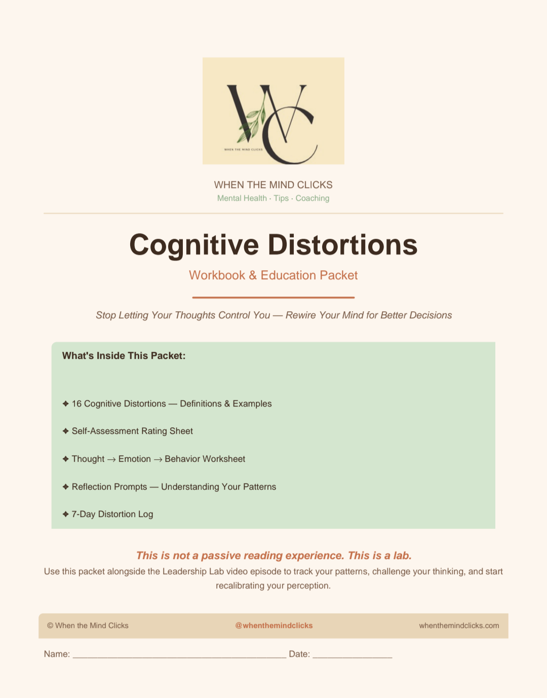 Understanding Your Thought Patterns: Awareness and Exercises for Cognitive Distortions & Growth